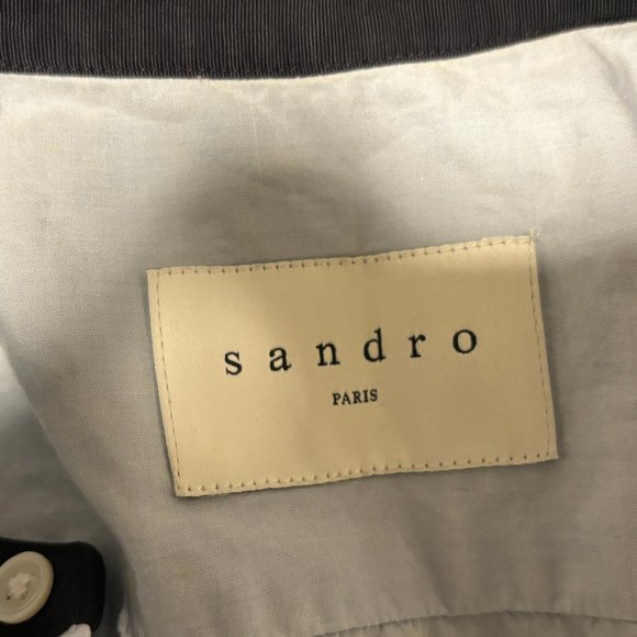 Sandro Paris Blue Contrast Collar Button Up Shirt Size Medium - Picture 6 of 11